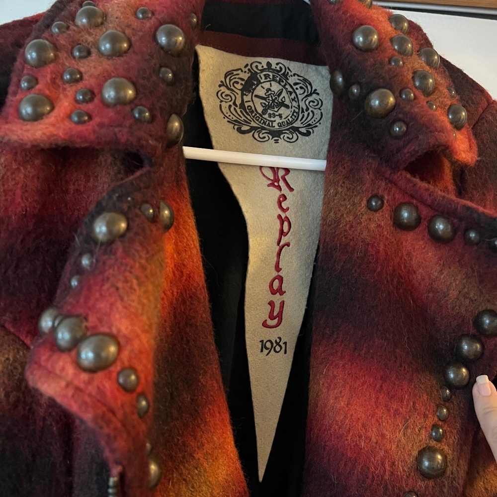 Replay wool and mohair plaid biker jacket M